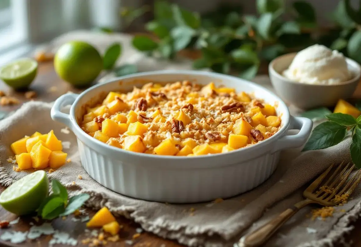 Crumble mangue-coco-citron vert : un dessert doré et ultra parfumé qui fait entrer l’été à table en plein hiver
