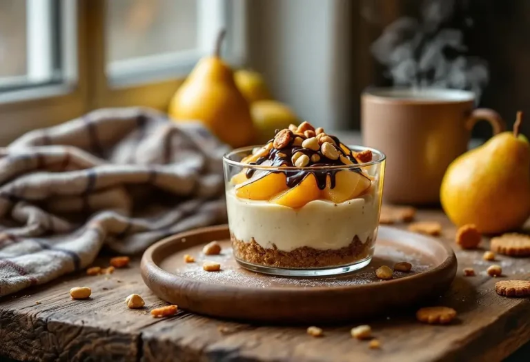 Poires fondantes et croquant de spéculoos : ce cheesecake minute sans cuisson est le goûter automnal parfait !